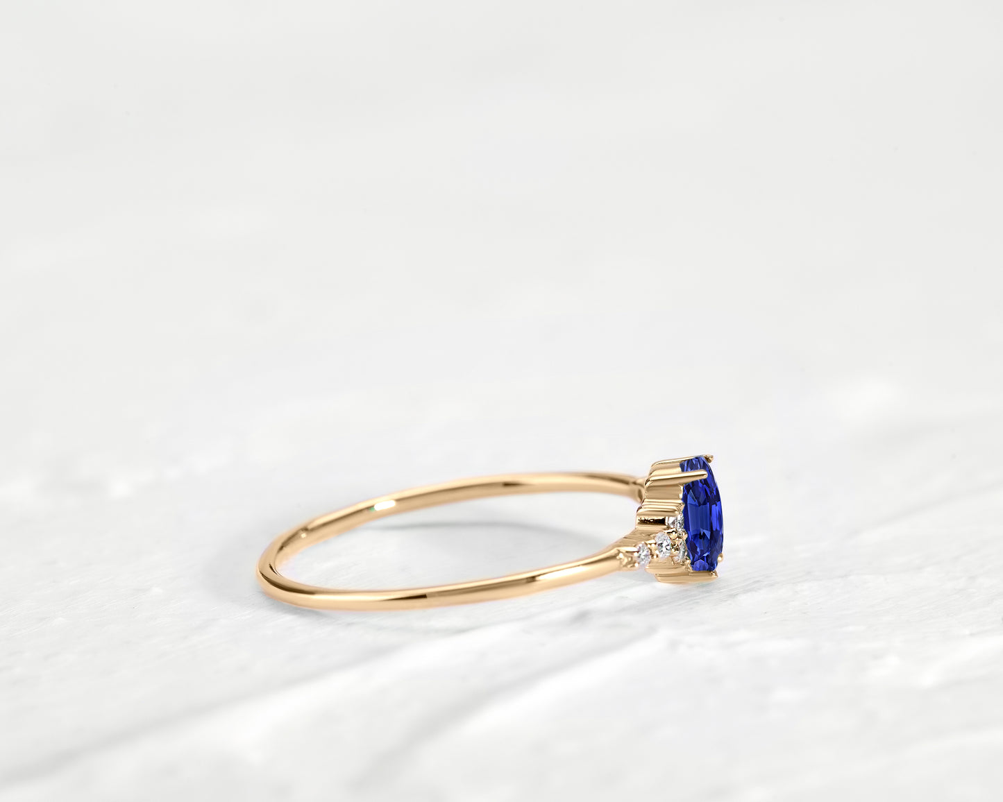 Sapphire Oval Cut with Sprinkled Diamonds 14K Solid Yellow Gold Ring | LR00054DS