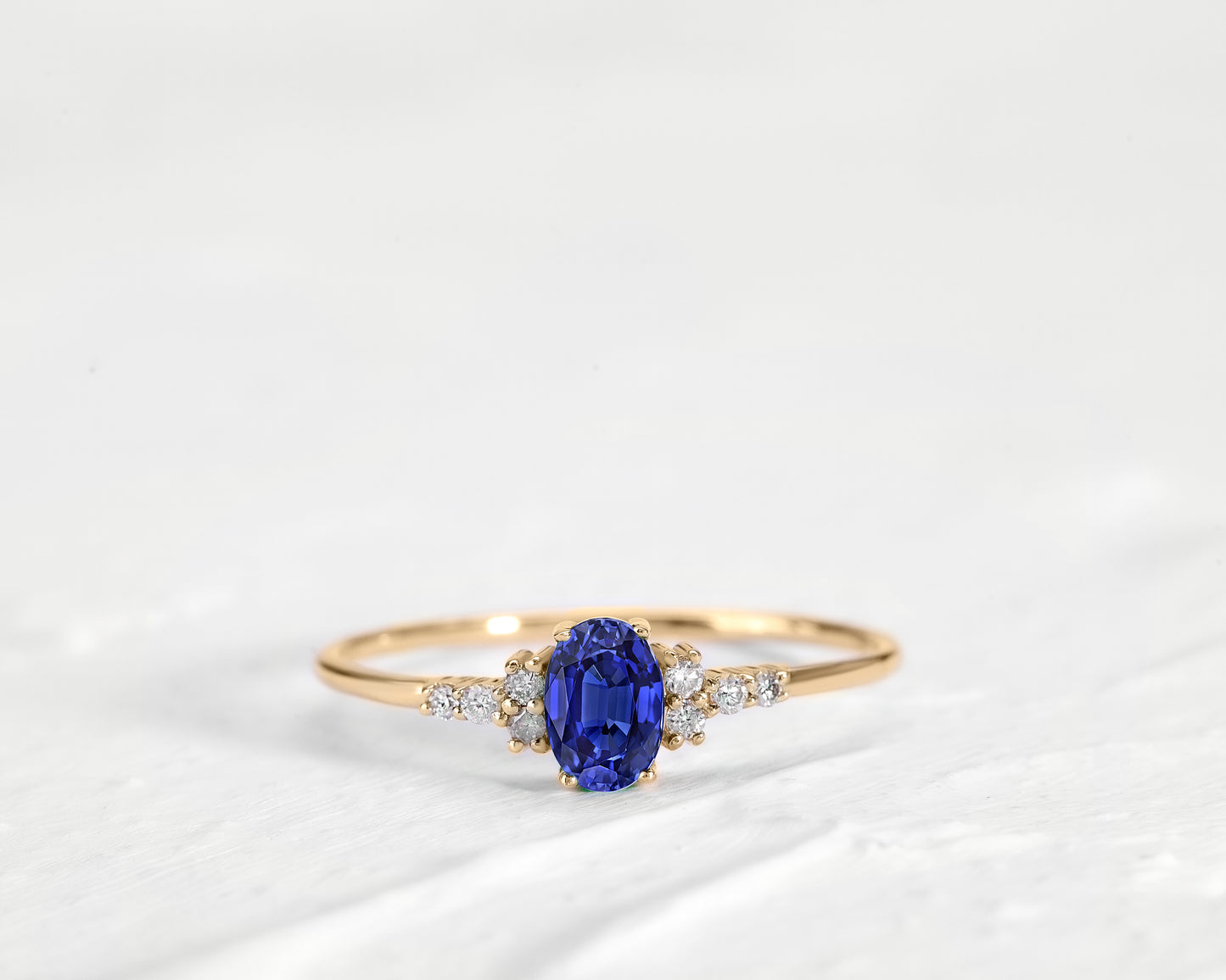 Sapphire Oval Cut with Sprinkled Diamonds 14K Solid Yellow Gold Ring | LR00054DS