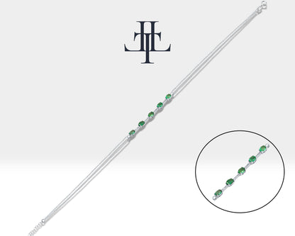 Dainty Everyday Bracelet with Oval cut Emerald and Tiny Diamond Bracelets in 14K Solid Gold Bracelet for Women