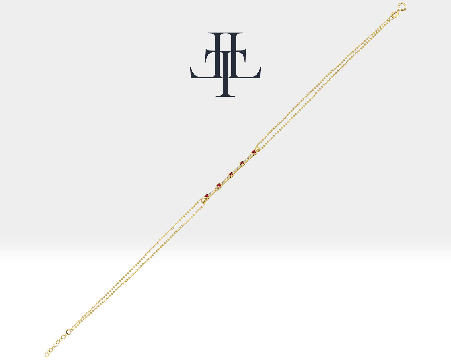 Thin Chain Bracelet with Ruby and Tiny Diamond Bracelets in 14K Solid Gold Bracelet for Women