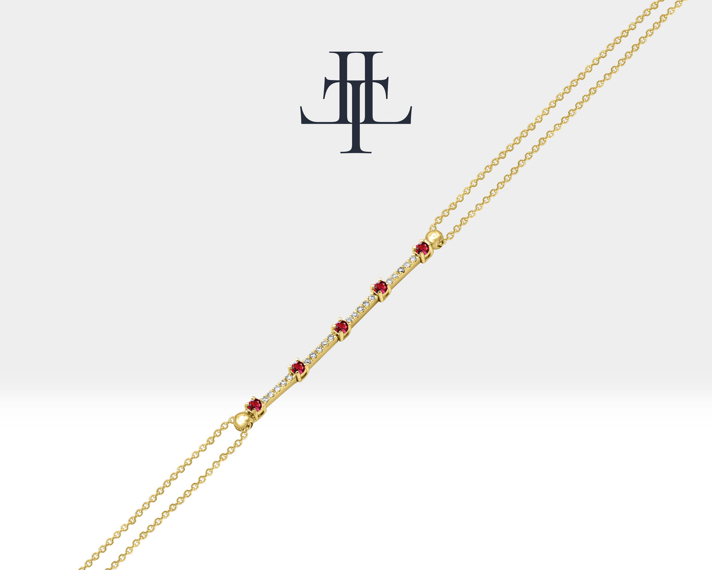 Thin Chain Bracelet with Ruby and Tiny Diamond Bracelets in 14K Solid Gold Bracelet for Women