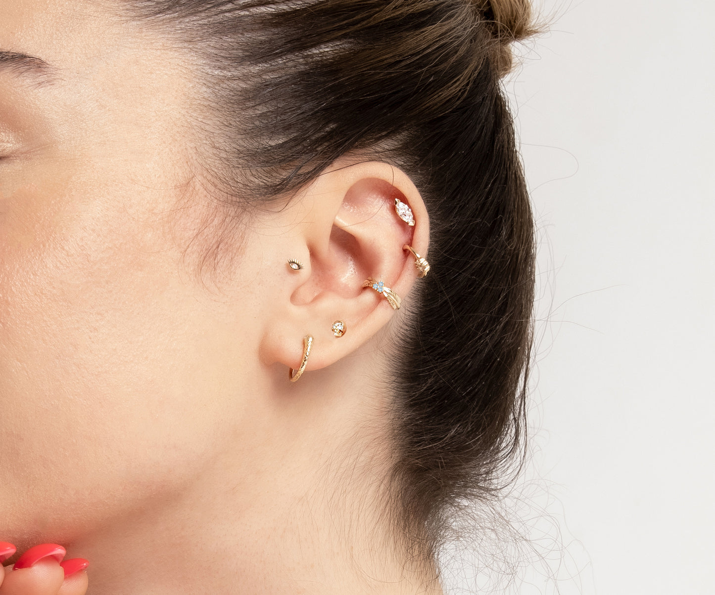 Cartilage Conch Leaf Design Diamond Clicker Piercing,Single Earring