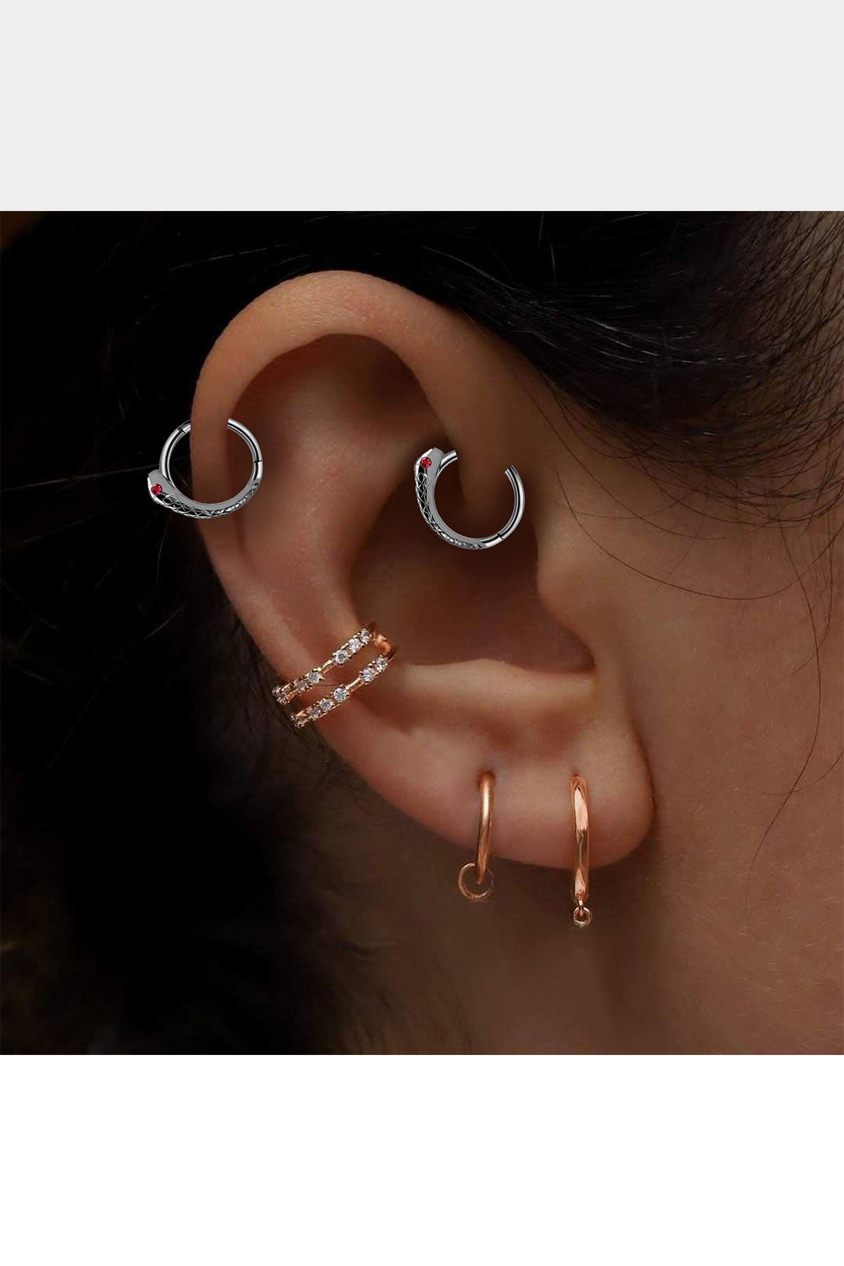 Cartilage Hoop Snake Design Ruby Clicker Piercing Single Earring 14K Gold,16G(1.2)