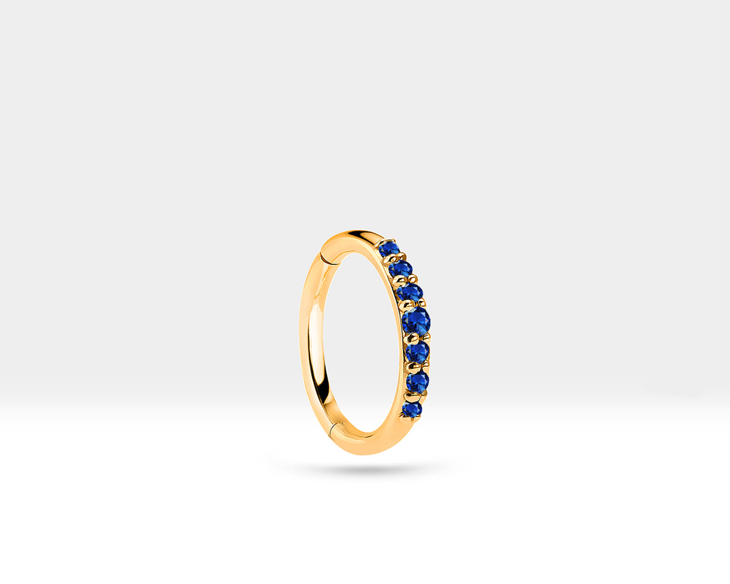 Hoop Clicker Piercing with Sapphire in 14K Solid Gold 16G Single Earring 12mm Outer