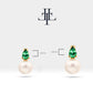 Pearl Earrings in 14K Solid Gold Pearl Earring with Pear Cut Emerald Stud Earrings for Bridal Jewelry | LES00004PE