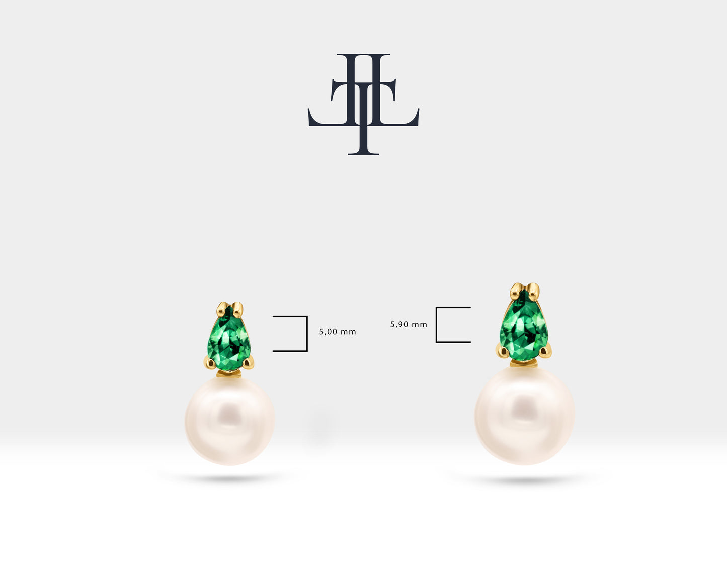 Pearl Earrings in 14K Solid Gold Pearl Earring with Pear Cut Emerald Stud Earrings for Bridal Jewelry | LES00004PE