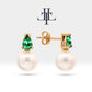 Pearl Earrings in 14K Solid Gold Pearl Earring with Pear Cut Emerald Stud Earrings for Bridal Jewelry | LES00004PE