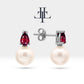 Pearl Earrings in 14K Solid Gold Pearl Earring with Pear Cut Ruby Stud Earrings for Bridal Jewelry |  LES00004PR