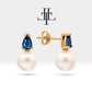 Pearl Earrings in 14K Solid Gold Pearl Earring with Pear Cut Sapphire Stud Earrings for Bridal Jewelry |  LES00004PS