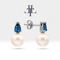 Pearl Earrings in 14K Solid Gold Pearl Earring with Pear Cut Sapphire Stud Earrings for Bridal Jewelry |  LES00004PS