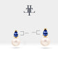 Pearl Earrings in 14K Solid Gold Pearl Earring with Pear Cut Sapphire Stud Earrings for Bridal Jewelry |  LES00004PS