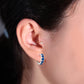 Cartilage Hoop Huggies Earring with Five Sapphire Earring in 14K Yellow Solid Gold Prong Setting Earring
