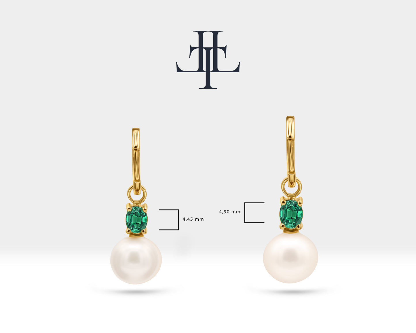Pearl Earring with Emerald Huggies Hoop in 14K Solid Gold Bridal Jewelry Earrings Dangle Hoops for Wedding| LE00079PE