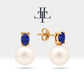 Pearl Earrings with Oval Cut Sapphire Earring in 14K Solid Gold Stud Earrings for Women Wedding Jewelry | LES00005PS