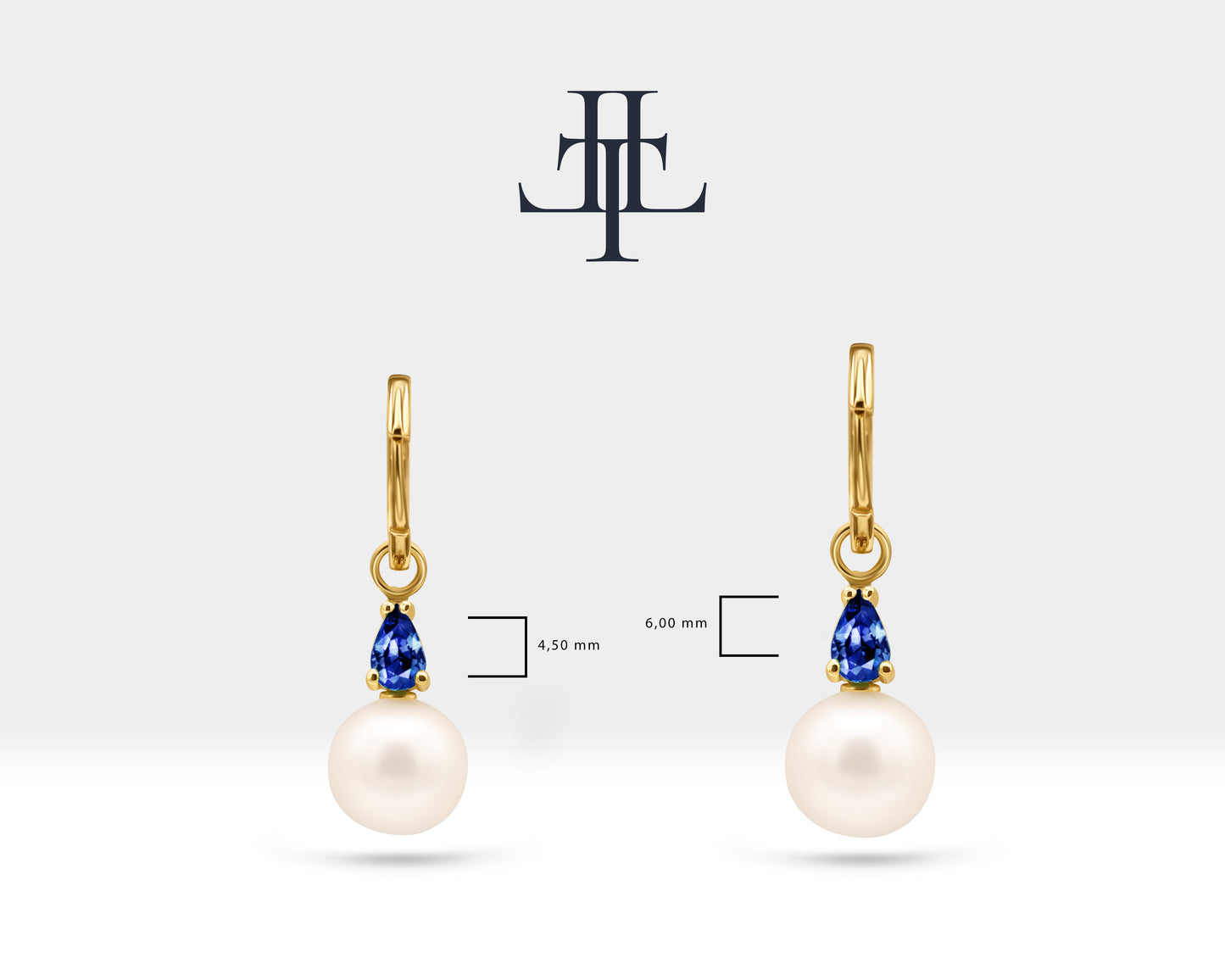 Pearl Earrings with Pear Cut Sapphire Dangle Hoops in 14K Solid Gold Pearl Earring for Bridal Jewelry Wedding Earrings  |  LE00080PS