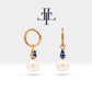 Pearl Earrings with Pear Cut Sapphire Dangle Hoops in 14K Solid Gold Pearl Earring for Bridal Jewelry Wedding Earrings  |  LE00080PS