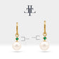 Bridal Jewelry with Round Cut Emerald Earrings in 14K Solid Gold Dangle Hoop Pearl Earrings for Women Wedding Jewelry