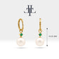 Bridal Jewelry with Round Cut Emerald Earrings in 14K Solid Gold Dangle Hoop Pearl Earrings for Women Wedding Jewelry