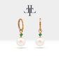 Bridal Jewelry with Round Cut Emerald Earrings in 14K Solid Gold Dangle Hoop Pearl Earrings for Women Wedding Jewelry