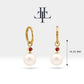 Bridal Jewelry with Round Cut Ruby Earrings in 14K Solid Gold Dangle Hoop Pearl Earrings for Women Wedding Jewelry