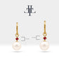 Bridal Jewelry with Round Cut Ruby Earrings in 14K Solid Gold Dangle Hoop Pearl Earrings for Women Wedding Jewelry