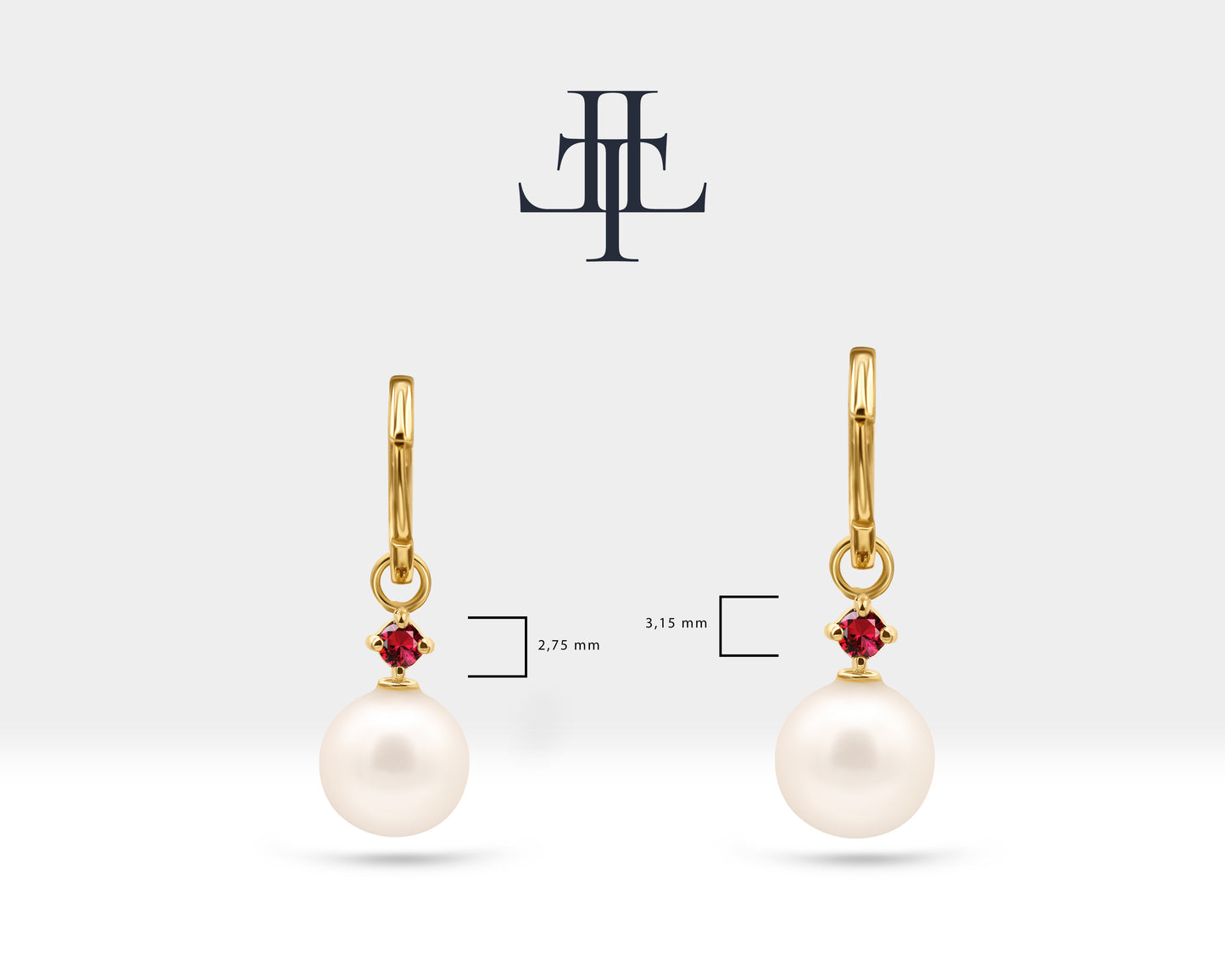 Bridal Jewelry with Round Cut Ruby Earrings in 14K Solid Gold Dangle Hoop Pearl Earrings for Women Wedding Jewelry