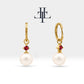 Bridal Jewelry with Round Cut Ruby Earrings in 14K Solid Gold Dangle Hoop Pearl Earrings for Women Wedding Jewelry