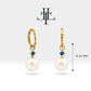 Bridal Jewelry with Round Cut Sapphire Earrings in 14K Solid Gold Dangle Hoop Pearl Earrings for Women Wedding Jewelry