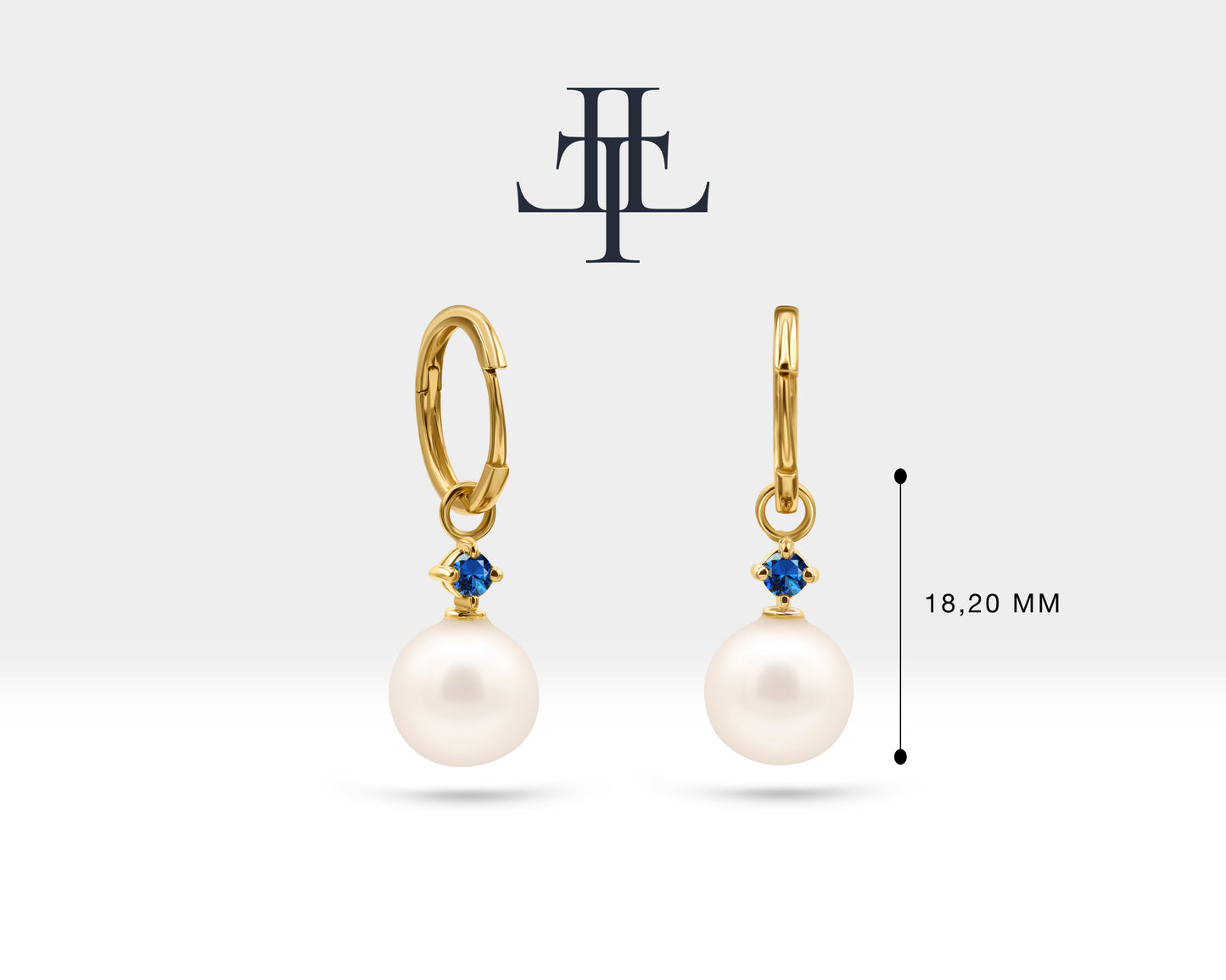 Bridal Jewelry with Round Cut Sapphire Earrings in 14K Solid Gold Dangle Hoop Pearl Earrings for Women Wedding Jewelry