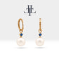 Bridal Jewelry with Round Cut Sapphire Earrings in 14K Solid Gold Dangle Hoop Pearl Earrings for Women Wedding Jewelry