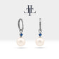 Bridal Jewelry with Round Cut Sapphire Earrings in 14K Solid Gold Dangle Hoop Pearl Earrings for Women Wedding Jewelry