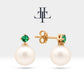 Pearl Earrings with Round Cut Emerald Earring in 14K Solid Gold Stud Earrings for Women Wedding Jewelry | LES00006PE