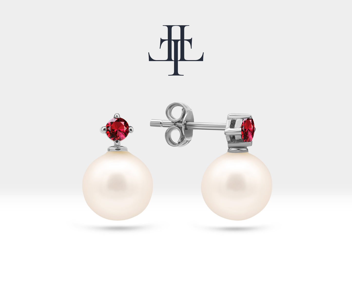 Pearl Earrings with Round Cut Ruby Earring in 14K Solid Gold Stud Earrings for Women Wedding Jewelry | LES00006PR
