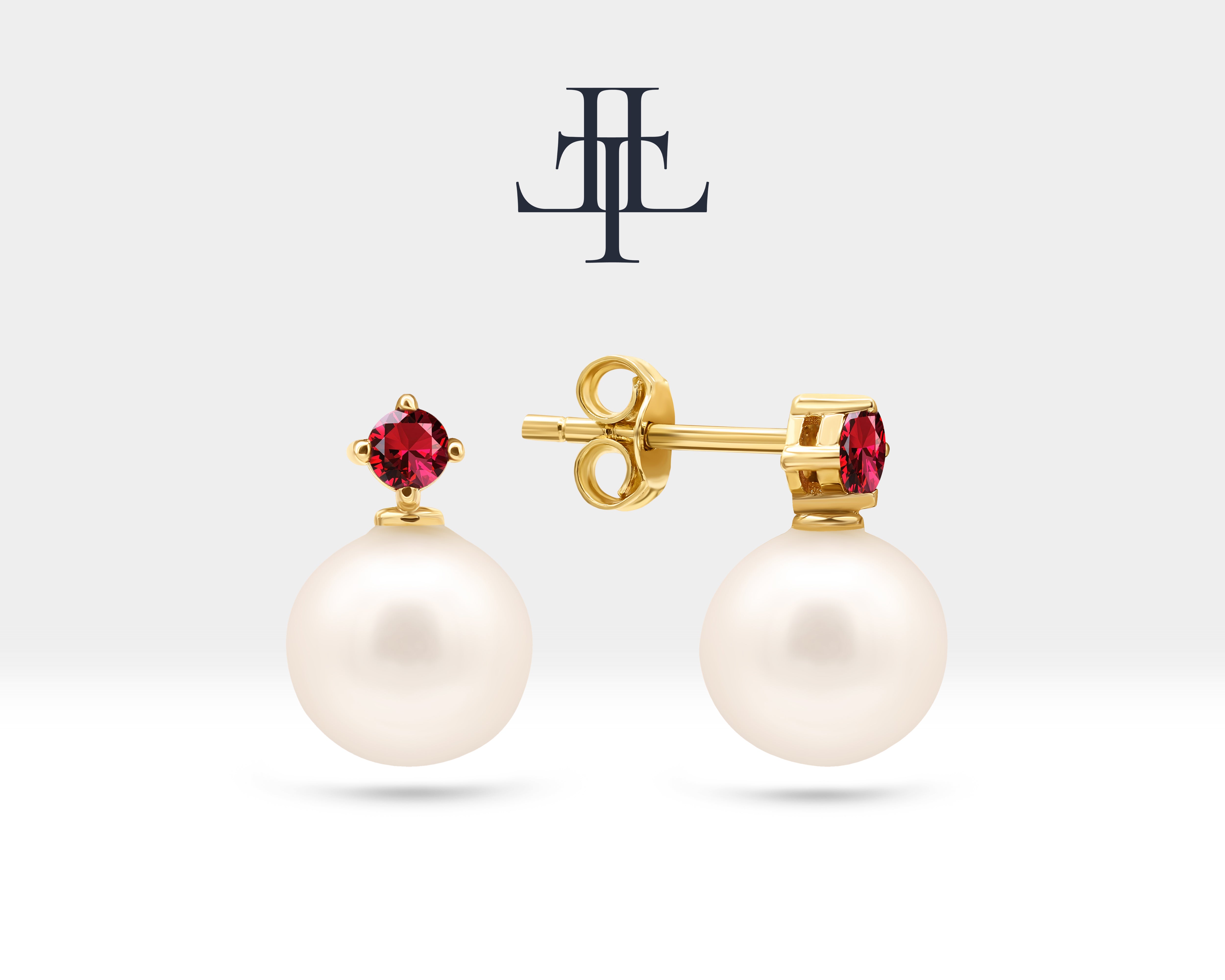 14k Gold 2024 Pearl & Ruby Earrings