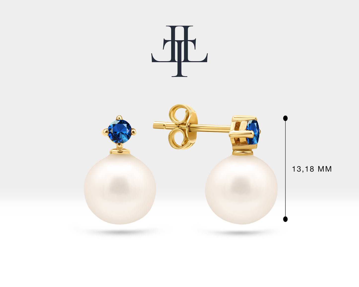 Pearl Earrings with Round Cut Sapphire Earring in 14K Solid Gold Stud Earrings for Women Wedding Jewelry | LES00006PS