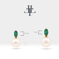 Pearl Earrings with Marquise Cut Emerald Earring in 14K Solid Gold Stud Earrings for Women Wedding Jewelry