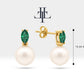 Pearl Earrings with Marquise Cut Emerald Earring in 14K Solid Gold Stud Earrings for Women Wedding Jewelry