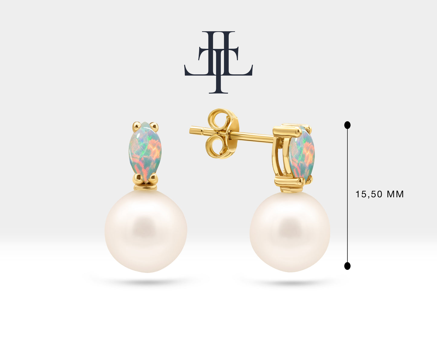 Pearl Earrings with Marquise Cut Opal Earring in 14K Solid Gold Stud Earrings for Women Wedding Jewelry