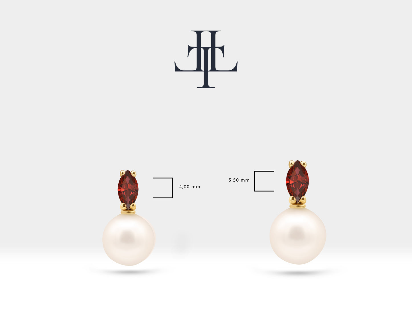 Pearl Earrings with Marquise Cut Ruby Earring in 14K Solid Gold Stud Earrings for Women Wedding Jewelry