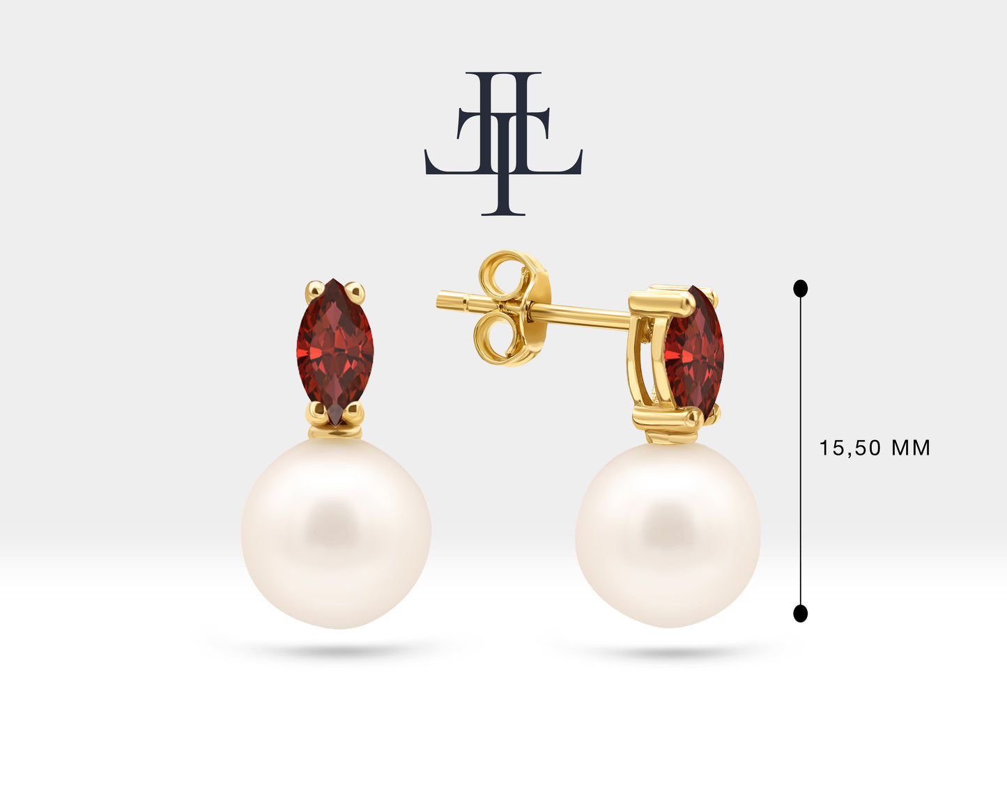 Pearl Earrings with Marquise Cut Ruby Earring in 14K Solid Gold Stud Earrings for Women Wedding Jewelry