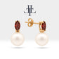 Pearl Earrings with Marquise Cut Ruby Earring in 14K Solid Gold Stud Earrings for Women Wedding Jewelry