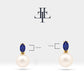 Pearl Earrings with Marquise Cut Sapphire Earring in 14K Solid Gold Stud Earrings for Women Wedding Jewelry