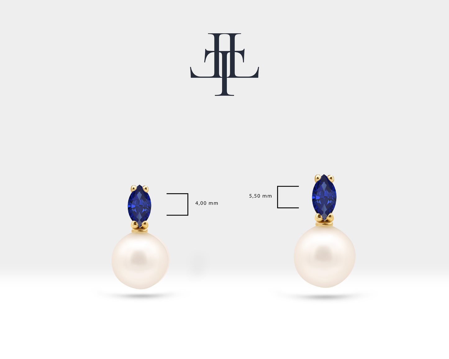 Pearl Earrings with Marquise Cut Sapphire Earring in 14K Solid Gold Stud Earrings for Women Wedding Jewelry