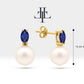 Pearl Earrings with Marquise Cut Sapphire Earring in 14K Solid Gold Stud Earrings for Women Wedding Jewelry