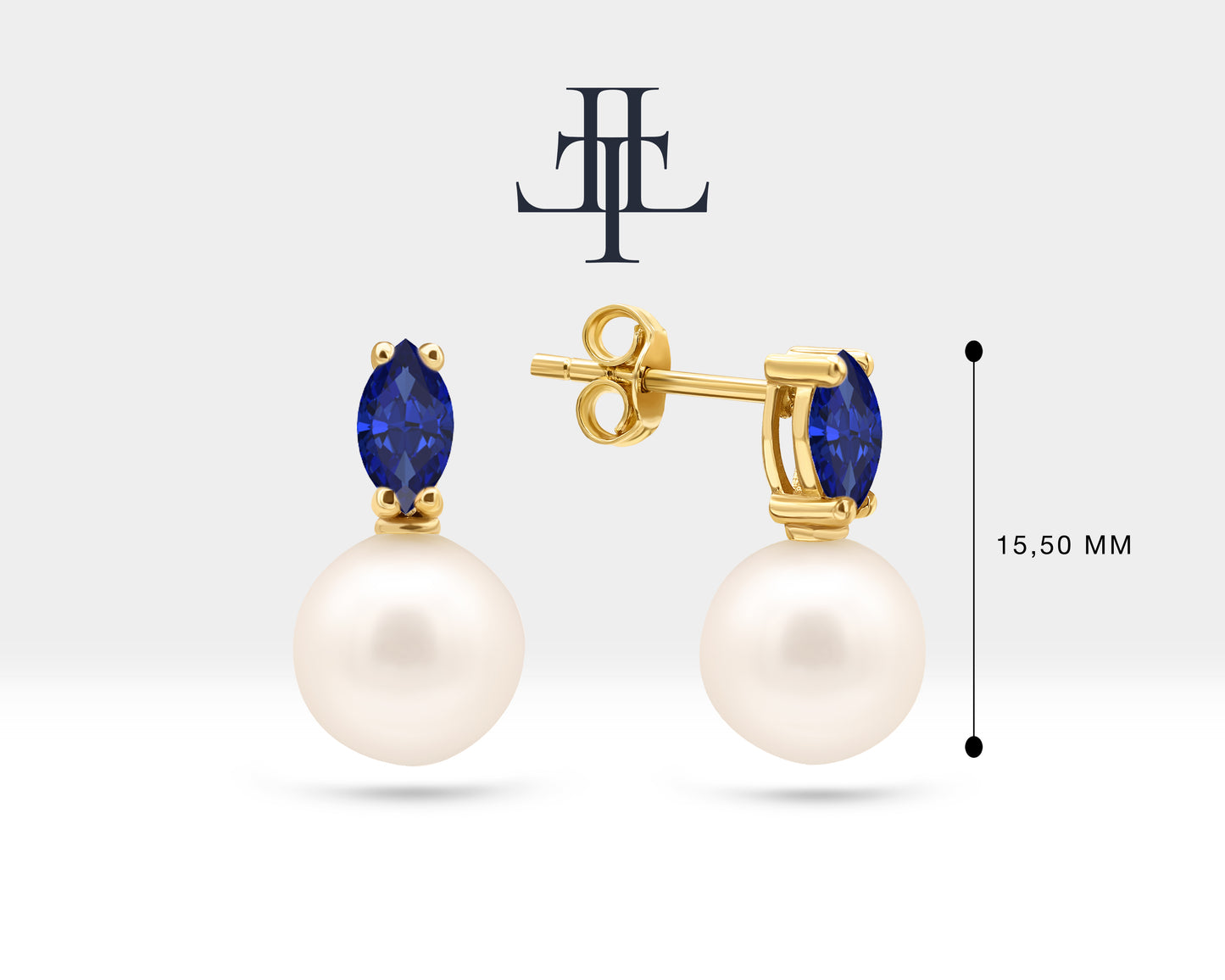 Pearl Earrings with Marquise Cut Sapphire Earring in 14K Solid Gold Stud Earrings for Women Wedding Jewelry