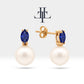 Pearl Earrings with Marquise Cut Sapphire Earring in 14K Solid Gold Stud Earrings for Women Wedding Jewelry