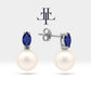 Pearl Earrings with Marquise Cut Sapphire Earring in 14K Solid Gold Stud Earrings for Women Wedding Jewelry