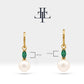 Bridal Jewelry with Marquise Cut Emerald Earrings in 14K Solid Gold Dangle Hoop Pearl Earrings for Women Wedding Jewelry