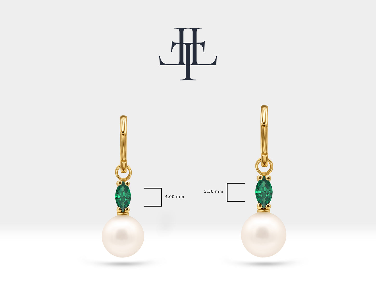 Bridal Jewelry with Marquise Cut Emerald Earrings in 14K Solid Gold Dangle Hoop Pearl Earrings for Women Wedding Jewelry