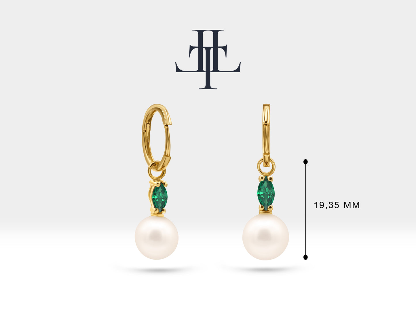 Bridal Jewelry with Marquise Cut Emerald Earrings in 14K Solid Gold Dangle Hoop Pearl Earrings for Women Wedding Jewelry